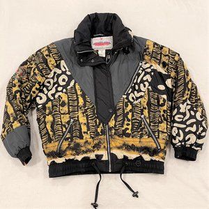 Vintage 80s OBERMEYER Animal Print Cheetah Leopard Assault Ski Jacket Sz 8